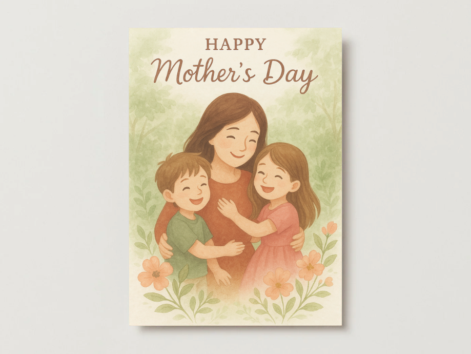 Happy Mother's Day Card - Mother & Children